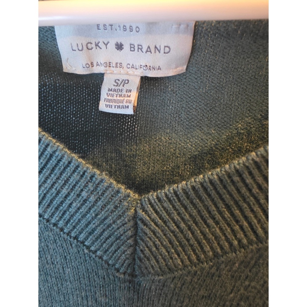 Lucky Brand V Neck Sweater S Womens Green Cotton Blend Holiday Christmas Classic - Picture 3 of 5